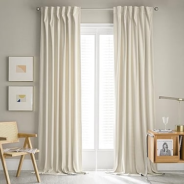 MUMFAS Velvet Curtains 108 Inches Long Tall Ceiling Drapery for Living Room Large Window Curtains Drapes for Nursery Backdrop IvoryOff White Back Tab Rod Pocket 52x108 Inch 9 FTFeet Length