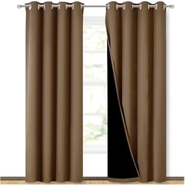 NICETOWN 100 Blackout Window Curtain Panels Heat and Cold Blocking Drapes with Black Liner for Nursery 84 inches Drop Thermal Insulated Draperies Gold Brown 2 Pieces 52 inches Wide Each Panel