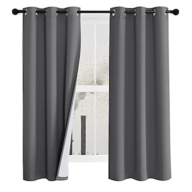 NICETOWN Noise Reduction Mountain Fires Sandstorms Smog Filtering Curtains Thermal Insulated Blackout Drapes Energy Efficiency Window Curtains for Bedroom Grey 2 Panels 42 W by 63 L