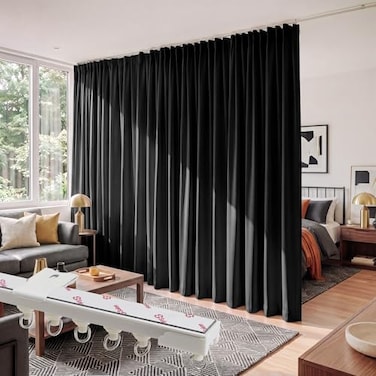 RYB HOME Room Divider Curtains with Straight Ceiling Track Heavy Duty Blackout Privacy Sliding Partition Panel for BedroomLiving RoomBasementSliding Glass Door W100xL84 Black 1 Panel