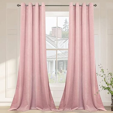 SMILETIME Pink Velvet Curtain Panels 2 Pack 52W x 108L Grommet Top Modern Style Living Room Light Filtering Noise Reducing Machine Washable