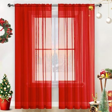 SpaceDresser Basic Rod Pocket Sheer Voile Window Curtain Panels White 1 Pair 2 Panels 38 Width 45 Inch Long for Kitchen Bedroom Children Living Room YardRed38 W x 45 L