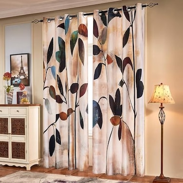 SUBRTEX Light Flitering Curtains 52Wx84L Room Darkening Vibrant Floral Drapes 50 Blackout Semi Sheer Boho Farmhouse Curtains for Living Room Brown