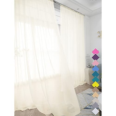 LONGTAI Window Beige Sheer Curtains 90 Inches Long 2 Panels Sheer Curtain Basic Rod Pocket Panel For Bedroom Children Living Room Yard Kitchen