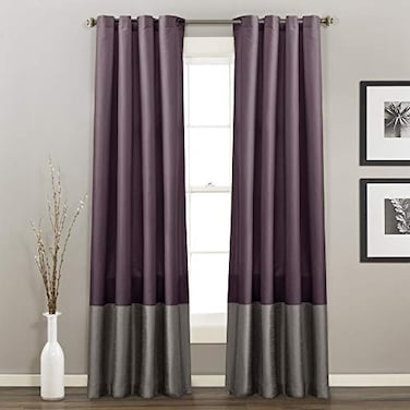 Lush Decor Prima Window Curtain Panel Pair 84 inch x 54 inch GrayPurple Set of 2