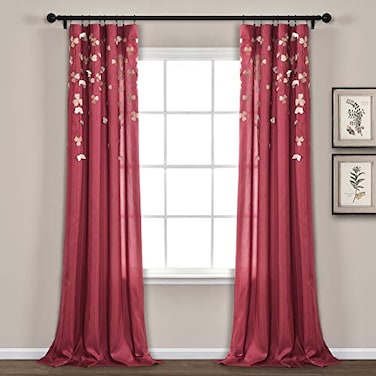 Lush Decor C01240Q12 Flower Drops Curtain Panel for Living Room Bedroom Dining Room Single 84 x 42 Red