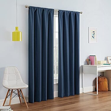 Eclipse ECLIPSE Kendall Modern Blackout Thermal Rod Pocket Window Curtain for Bedroom or Living Room 1 Panel 42 X 84 Denim