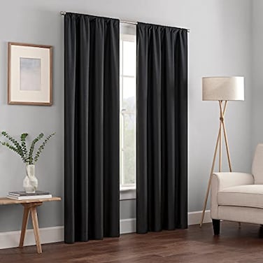 Eclipse ECLIPSE Kendall Modern Blackout Thermal Rod Pocket Window Curtain for Bedroom or Living Room 1 Panel 42 in x 84 in Black