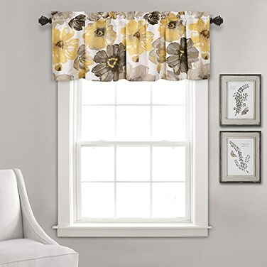 Lush Decor Leah Room Darkening Window Curtain Valance 18 inch x 52 inch YellowGray