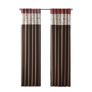 Madison Park Serene Embroidered Light Filtering Treatment Curtain Rod PocketBack Tab Single Window Panel Drape for Bedroom Livingroom and Dorm 50x84 Red