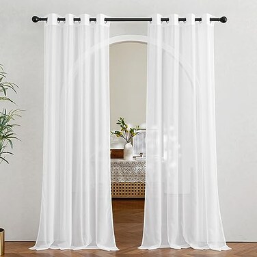 NICETOWN Sheer Window Curtain Panels Ivory Eyelet Top Solid Voile for KitchenHotel 2 Pieces 54 Wide x 84inch Length