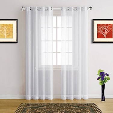 Warm Home Designs Pair of 2 Standard Size 54 Width x 84 Length Bright White Sheer Window Curtains 2 Elegant Voile Panel Drapes are 108 Inch Wide Total K White 84