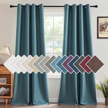 H.VERSAILTEX HVERSAILTEX Linen Blackout Curtain 84 Inches Long for BedroomLiving Room Thermal Insulated Grommet Linen Curtain Drapes Primitive Textured Burlap Effect Window Drapes 1 Panel Heather Aege
