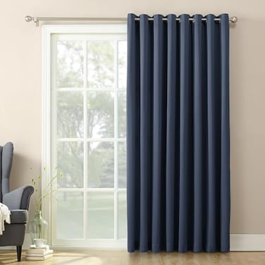 Sun Zero Barrow Energy Efficient Grommet Sliding Patio Door Curtain Panel 100 x 84 Navy Blue