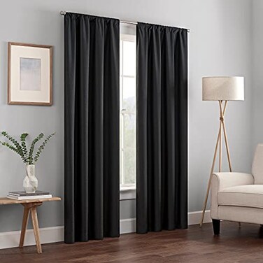 Eclipse ECLIPSE Kendall Modern Blackout Thermal Rod Pocket Window Curtain for Bedroom or Living Room 1 Panel 42 x 95 Black