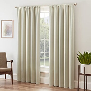 Eclipse Solid Thermapanel Room Darkening Rod Pocket Curtain Window Curtain for Bedroom and Living Room 1 Panel 52 in Wide x 84 in Long Stone