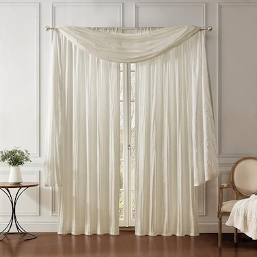 Elrene Home Fashions Athena Faux CrushedSilk Window Curtain Panel and Valance Set 52x84 2 Panels 1 Valance Ivory