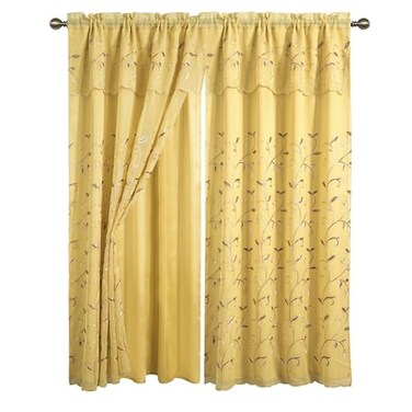 Elegant Comfort Luxury CurtainWindow Panel Set with Attached Valance and Backing 54 X 84 inch Set of 2 Gold
