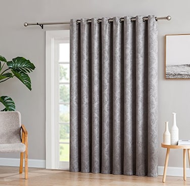 LinenZone LINENZONE Damask Embossed Light Gray Extra Wide Curtain Panels for Patio Doors Sliding Glass Doors or Room Dividers Evelyn 102 x 96 Grey