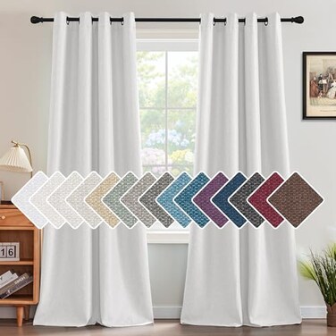 H.VERSAILTEX HVERSAILTEX Linen Blackout Curtain 96 Inches Long for BedroomLiving Room Thermal Insulated Grommet Linen Curtain Drapes Primitive Textured Burlap Effect Window Drapes 1 Panel Heather Pure