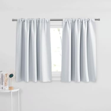 PONY DANCE Short Curtains for Small Window Rod Pocket Curtain Panels Thermal Insulated Window Drapes for KitchenLiving Room 42 W x 36 L Greyish White 2 PCs