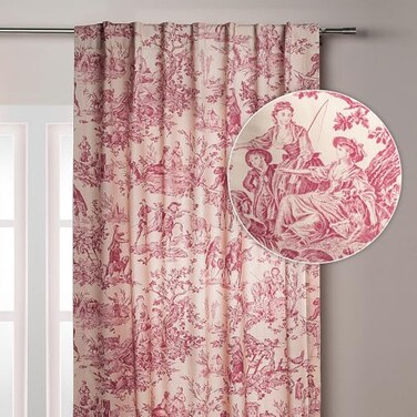 Maison d' Maison d Hermine Curtains for Living Room 100 Cotton 84 inch Length One Panel Light Filtering Toile Curtains for Bedroom Windows with Rod and Loop Pockets Drapes The Miller Red 50 W x 84 L