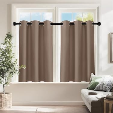 PONY DANCE Kitchen Window Curtains Short 36 inch Length Blackout Privacy Half Window Drapes for Bedroom Bathroom Dining Living Room Cafe Office2 Panels W 42 x L 36 inches Mocha