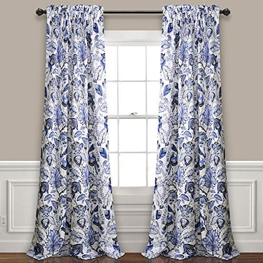 Lush Decor Cynthia Jacobean Darkening Window Curtains Set for Living Dining Room Bedroom 95 L Panel Pair Blue