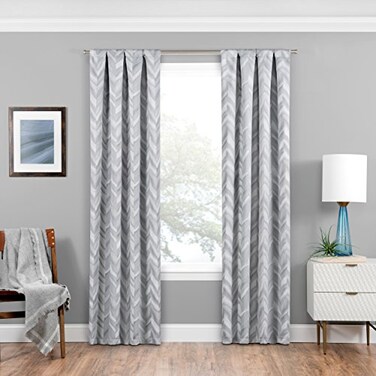 Eclipse ECLIPSE Blackout Curtains for Bedroom Haley 37 x 84 Thermal Insulated Single Panel Rod Pocket Room Darkening Curtains for Living Room Silver