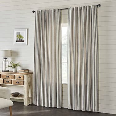 Piper Classics Market Place Gray Ticking Stripe Panel Curtains Set of 2 84 L x 40 Farmhouse Country Style Gray Cream Window Drapes