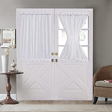 Home Brilliant Privacy Curtains for Door Semi Sheer Window Curtains Front Door Curtain Panels White Bouns Tie Backs 54 x 40 2 Panels