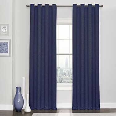 Eclipse Blackout Curtains for Bedroom Kingston 52 x 84 Insulated Darkening Single Panel Grommet Top Window Treatment Living Room Navy