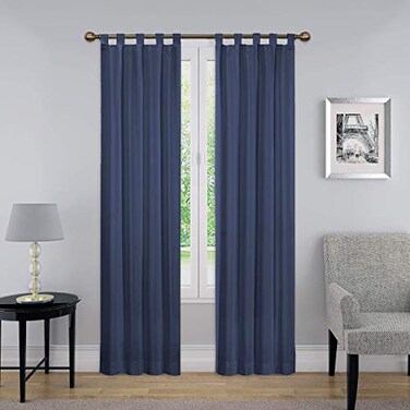 Pairs to PAIRS TO GO Montana Modern Decorative Tab Top Window Curtains for Bedroom or Living Room 2 Panels 30 x 63 Indigo