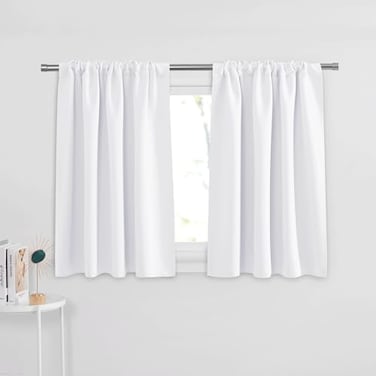 PONY DANCE Window Curtain Valances Rod Pocket Drapes Set Thermal Insulated Curtain Panels Noise Reducing Window Treatment for Kitchen 42 W x 36 L inch Pure White 2 PCs