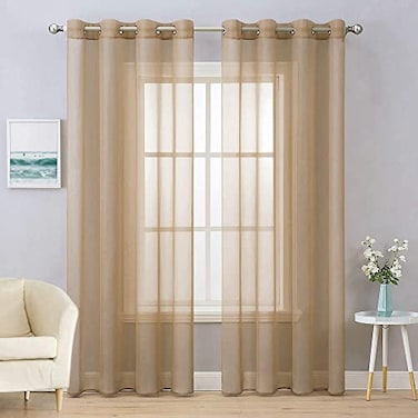 MIULEE 2 Panels Solid Color Taupe Brown Sheer Curtains Elegant Grommet Window Voile PanelsDrapesTreatment for Bedroom Living Room 54X84 Inch