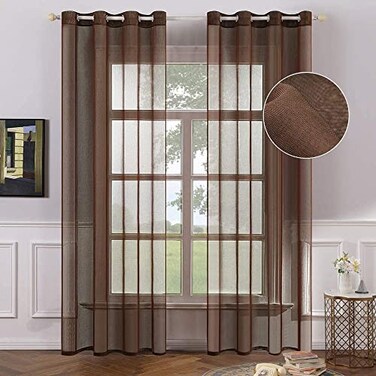 MIULEE 2 Panels Chocolate Brown Sheer Window Curtains Elegant Grommet Top Window Voile DrapesTreatment Linen Textured Panels for Bedroom Living Room 54X84 Inches Dark Brown