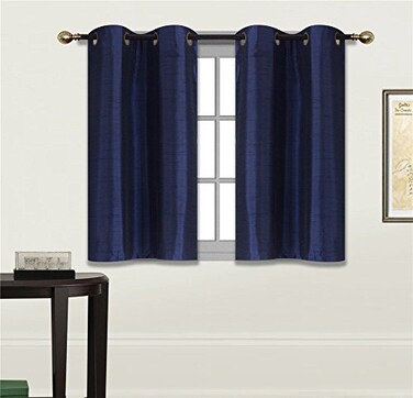 Elegant Home 2 Panels Tiers Grommets Small Window Treatment Curtain Faux Silk Insulated Blackout Drape Short Panel 28 W X 36 L Each for Kitchen Bathroom or Any Small Window D24 Navy Blue