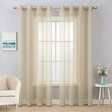 MIULEE 2 Panels Solid Color Beige Sheer Curtains Elegant Grommet Window Voile PanelsDrapesTreatment for Bedroom Living Room 54X90 Inch
