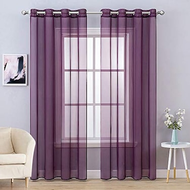 MIULEE 2 Panels Solid Color Plum Purple Sheer Curtains Elegant Grommet Window Voile PanelsDrapesTreatment for Bedroom Living Room 54X84 InchPlum Purple