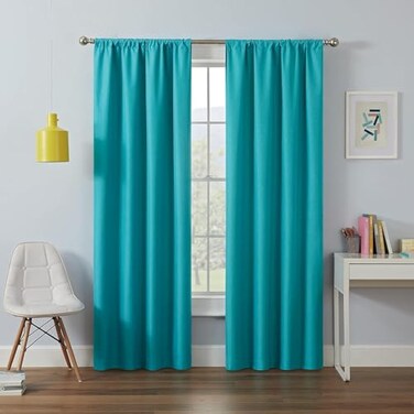 Eclipse ECLIPSE Kendall Modern Blackout Thermal Rod Pocket Window Curtain for Bedroom or Living Room 1 Panel 42 x 95 Turquoise