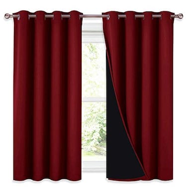 NICETOWN Kitchen Full Blackout Curtain Panels Super Thick and Soft Insulated Window Covers 100 Blackout Draperies with Black Backing for Cafe Window Burgundy Red Set of 2 PCs 52 by 54inch