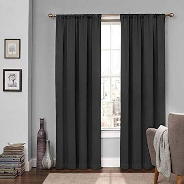 Eclipse Solid Thermapanel Pair Room Darkening Rod Pocket Curtain Window Curtain for Bedroom and Living Room 2 Panels 52 in Wide x 63 in Long Black