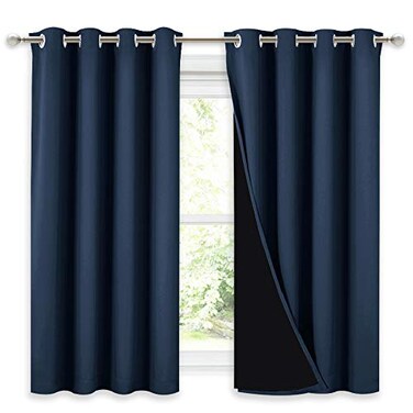 NICETOWN 100 Blackout Curtains with Black Liners Thermal Insulated 2Layer Lined Drapes Energy Efficiency Small Window Draperies for Dining Room Navy Blue 2 Panels 52 inches W by 54 inches L