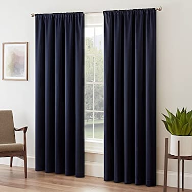 Eclipse Solid Thermapanel Room Darkening Rod Pocket Curtain Window Curtain for Bedroom and Living Room 1 Panel 52 in Wide x 63 in Long Midnight