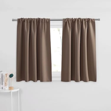 PONY DANCE Kitchen Curtains 36 inch Length Window Treatment Tiers Blackout Rod Pocket Top Home Decor Small Drape Valances for Kitchen 42inch W x 36inch L Mocha Set of 2