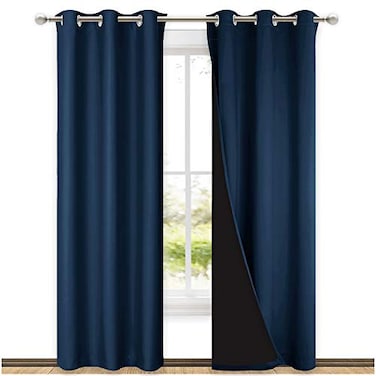 NICETOWN Complete 100 Blackout Curtain Set Thermal Insulated Energy Efficiency Window Draperies for Guest Room Full Shading Panels for Shift Worker and Light Sleepers Navy Blue 42W x 84L 2 Pcs