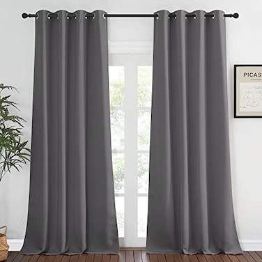 NICETOWN Grey Blackout 108 inch Curtains for Bedroom Energy Saving Thermal Insulated Solid Grommet Blackout Curtain Drape for Living Room W52 x L108 1 Panel