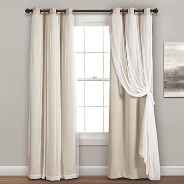 Lush Decor Sheer Grommet Curtains With Insulated Blackout Lining Window Curtain Panels Pair 38W x 84L Wheat Curtain With Sheer Overlay Elegant Blackout Curtains for Bedroom
