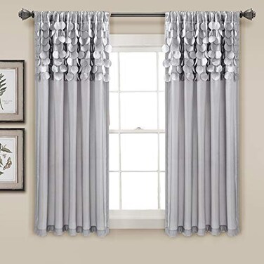 Lush Decor Circle Dream Window Curtains Panel Set for Living Dining Room Bedroom Pair 54W x 63L Light Gray