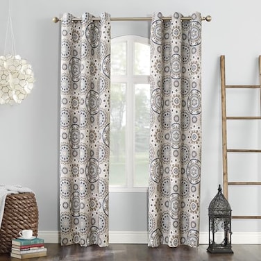 Sun Zero 53672 Nepal Global Medallion Print Blackout Grommet Curtain Panel Linen 40 x 63